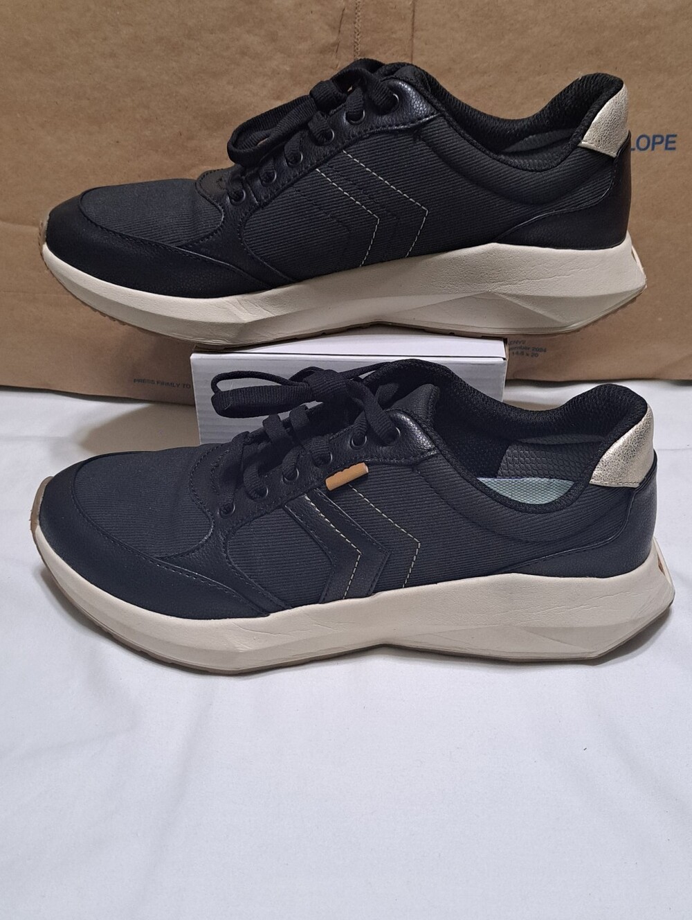 Dr. Scholl's Black Lace-Up Sneakers with Cream Sole and Metallic Heel Tab 8.5M